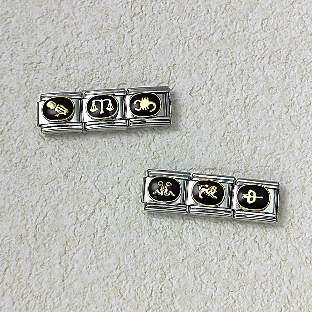 Wholesale Italian Charm Bracelet 9mm DIY Splicing Removable Black Zodiac Stainless Steel Composable Bracelet