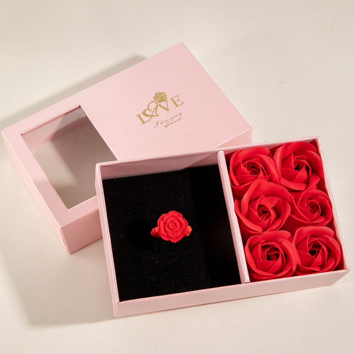 Wholesale Red Rose Ring Resin Valentine's Day Ring Box