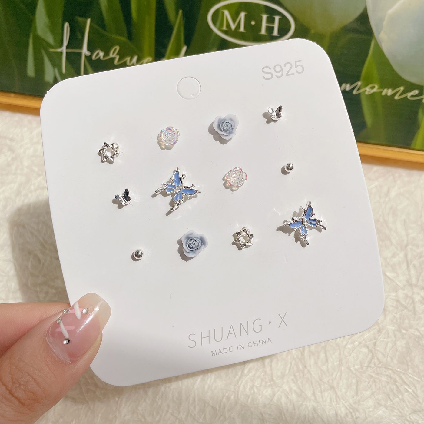 Wholesale Sweet and fresh silver needle small floral and fruit earrings