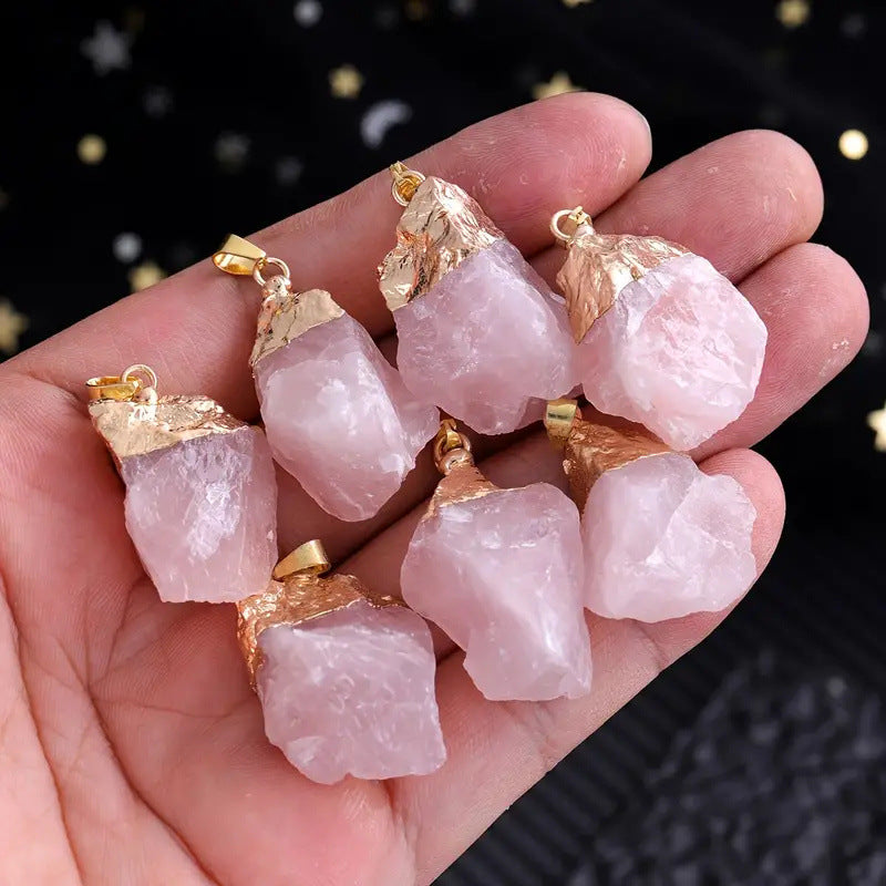 Wholesale Irregular Natural Amethyst Crystal Pendant Necklace Gold Plated DIY Charm Jewelry Accessory