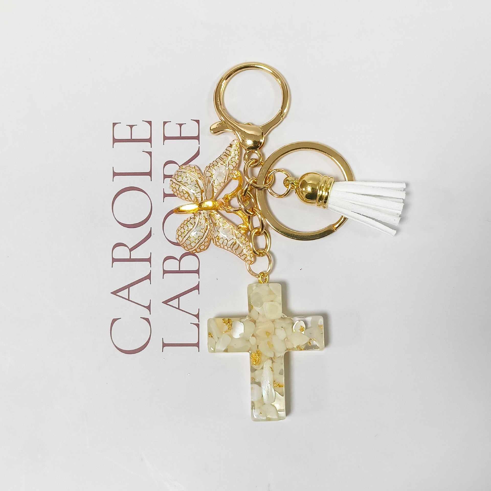 Wholesale Resin Cross Butterfly Tassel Stone Keychain