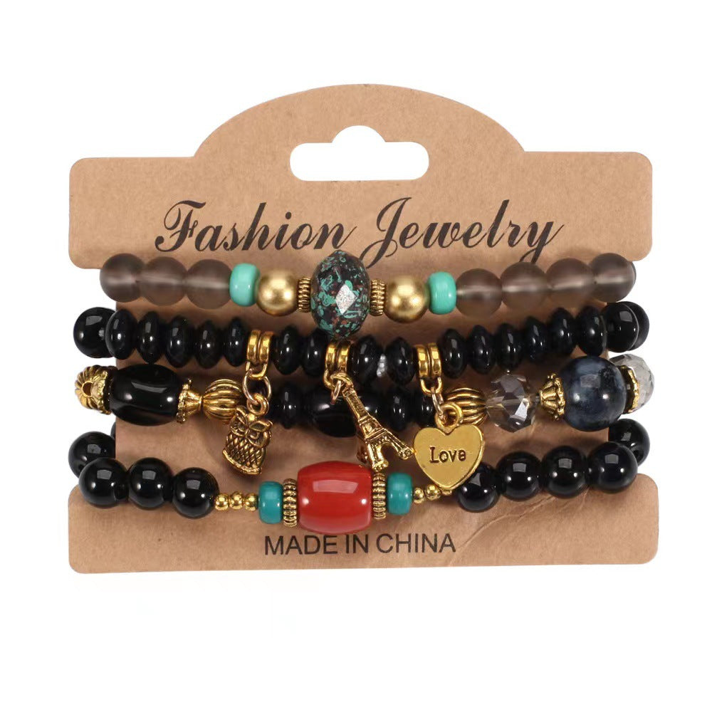 Wholesale Bohemian Owl Heart Eiffel Tower Multi-layer Bracelet ACC-BT-FengLi008