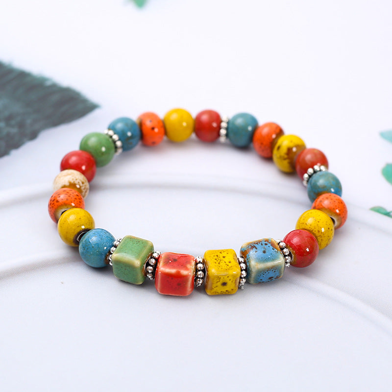 Wholesale Rainbow Cat Paw Ceramic Bead Bracelet,  Trendy Gift for Students,  Handmade Fashion Accessory