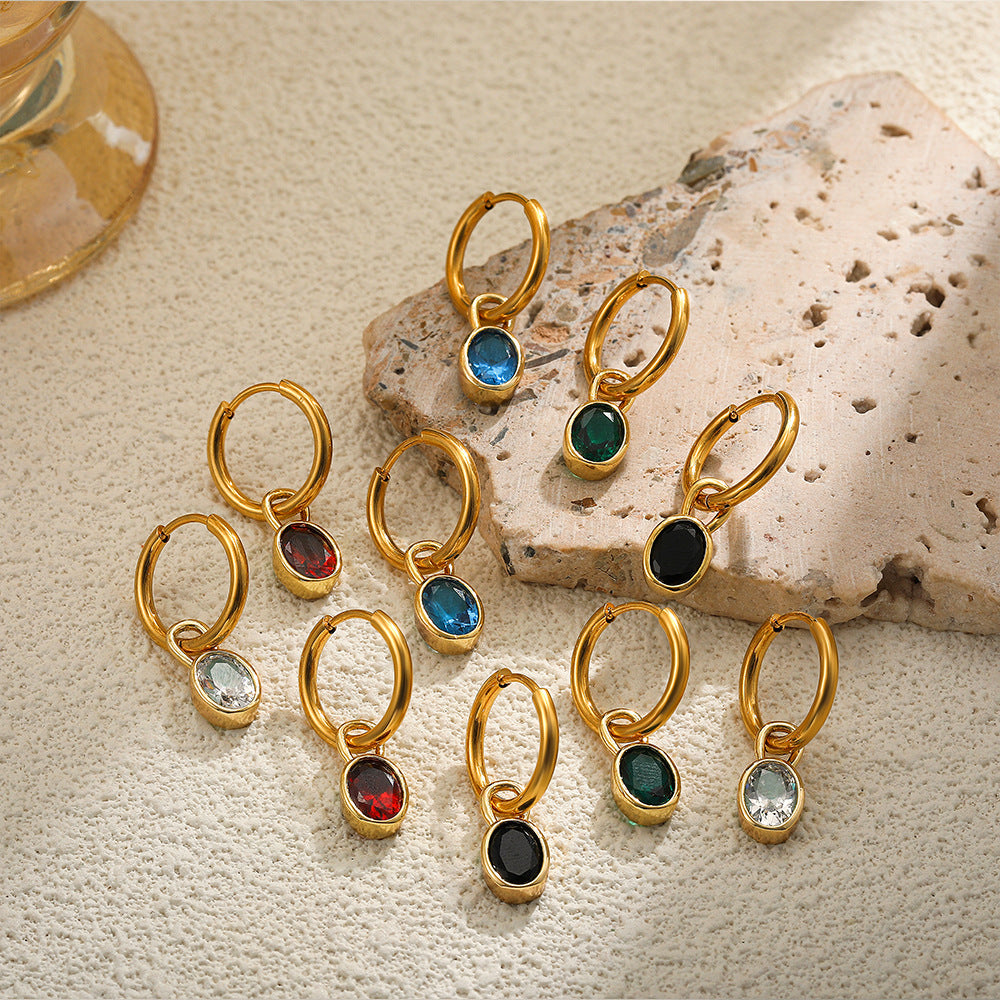 Wholesale  Stainless Steel 18K Gold Color Zircon Oval Earrings