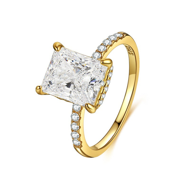 Wholesale square four claw inlaid S925 sterling silver zircon ring