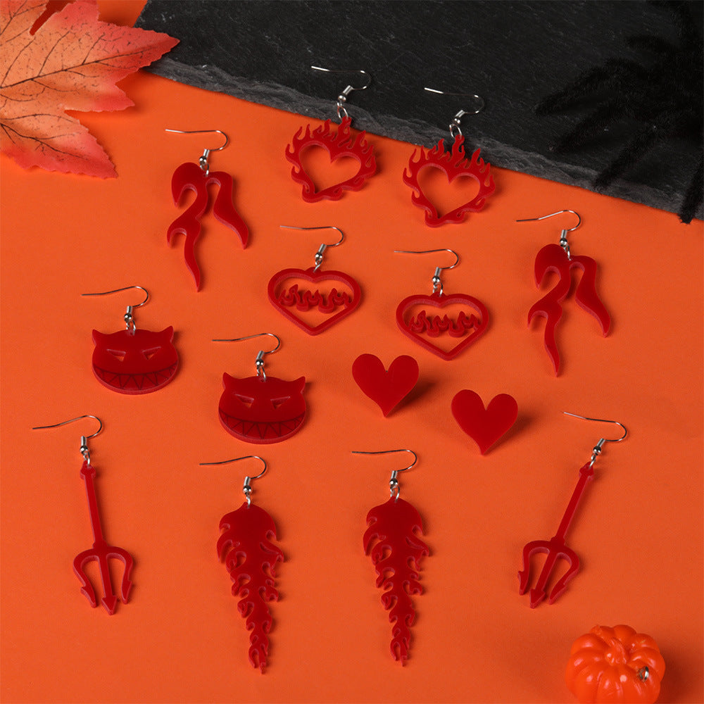 Wholesale  environmentally friendly acrylic ear Halloween red love flame earrings