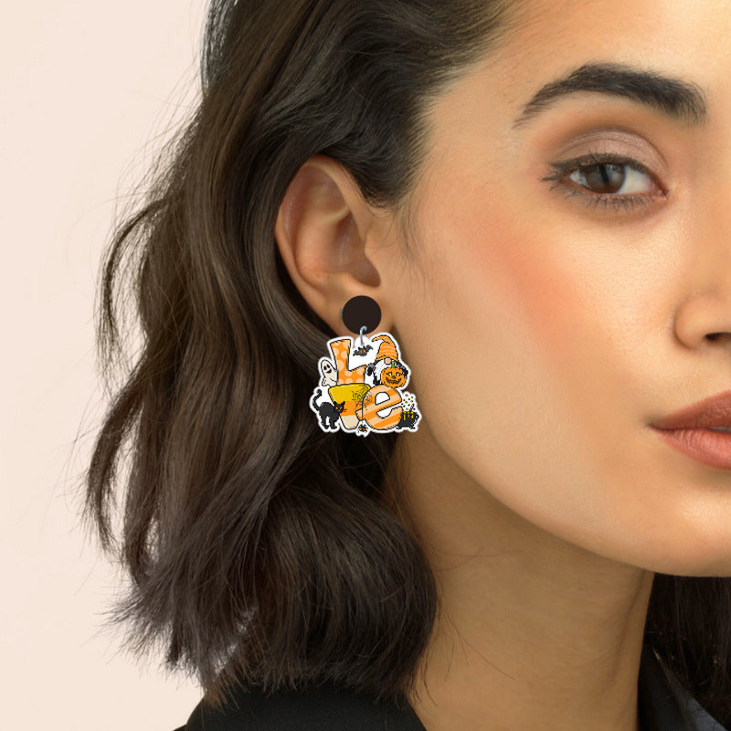 Wholesale Halloween Rainbow Elf Pumpkin Girls Bat Truck Love Resin Earrings ACC-ES-XP030