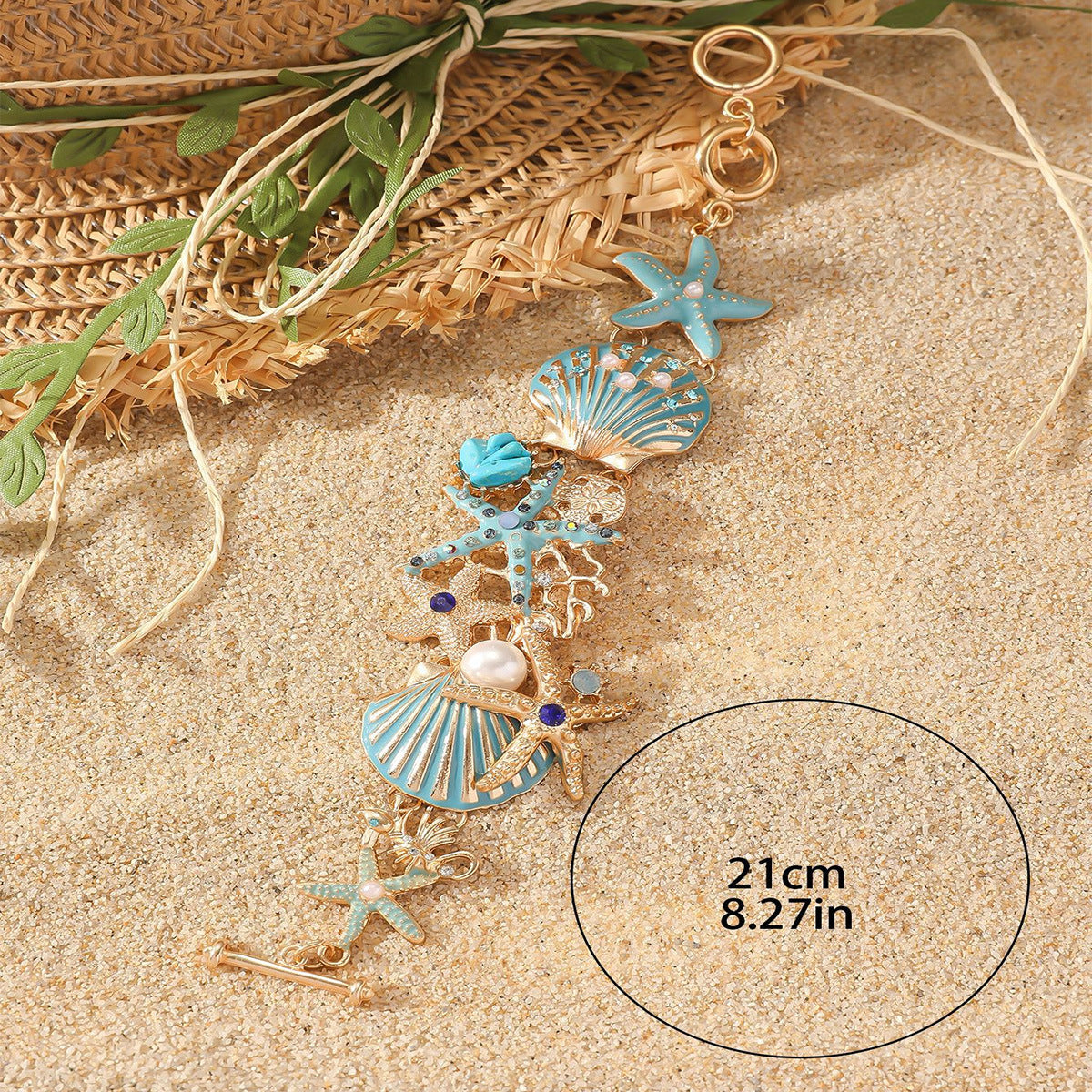 Wholesale Alloy rhinestone ocean starfish coral shell anchor diamond anklet