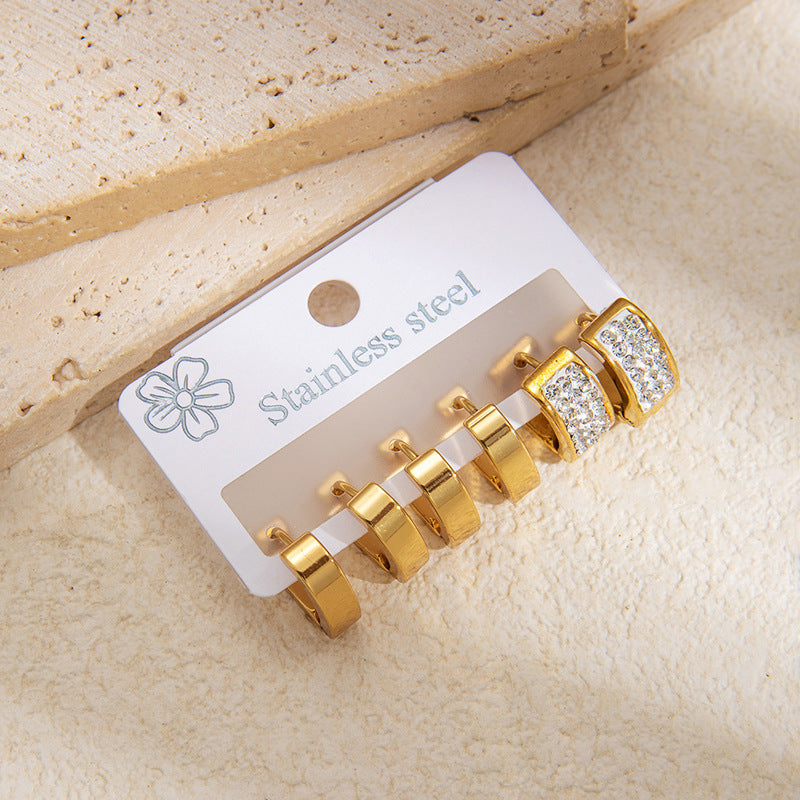 Wholesale Minimalist Zircon Earring Set 3-Piece Titanium Steel Circle Design Gift for Women