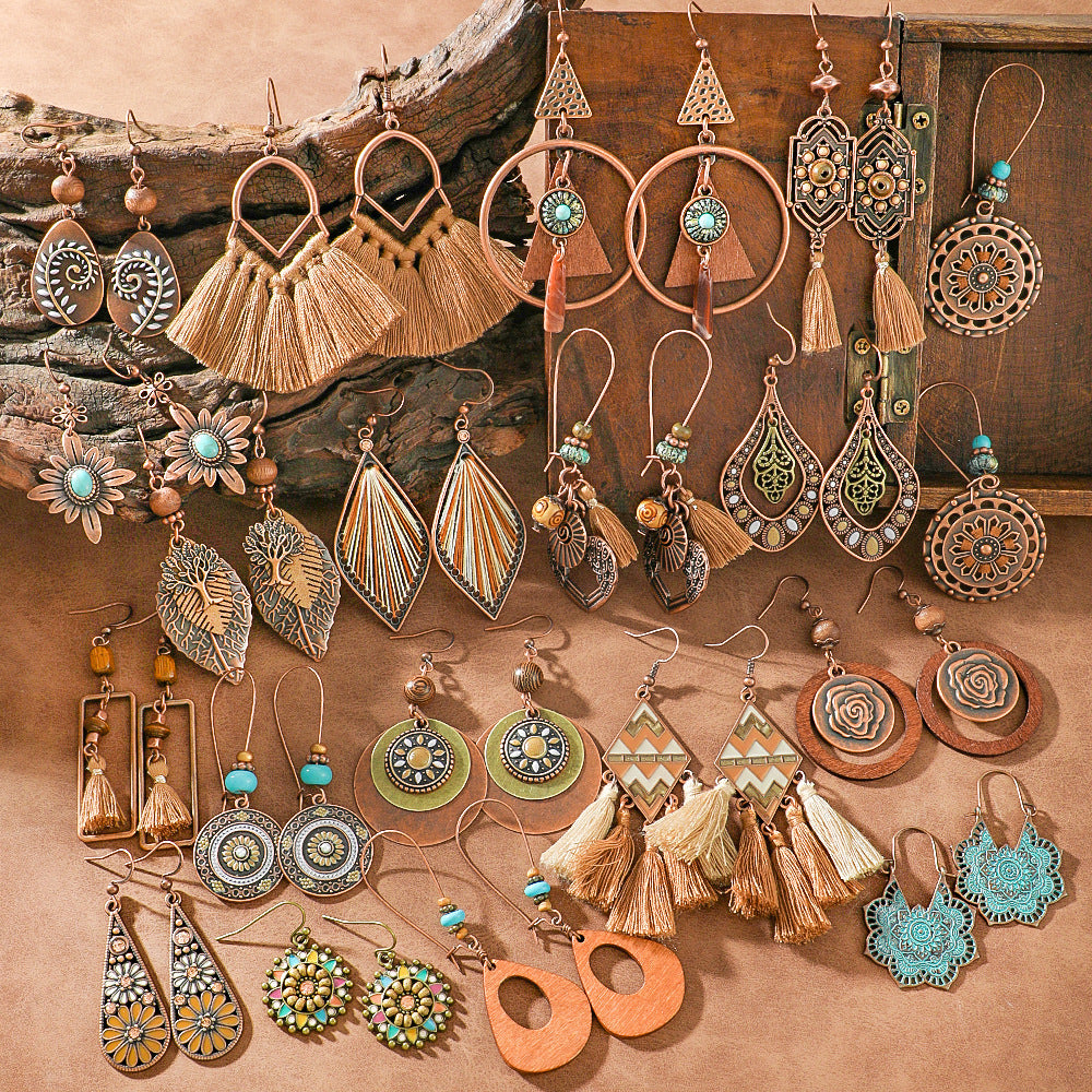 Wholesale Retro Bohemian Ethnic Long Tassel Earrings Zinc Alloy Fashion Accessory
