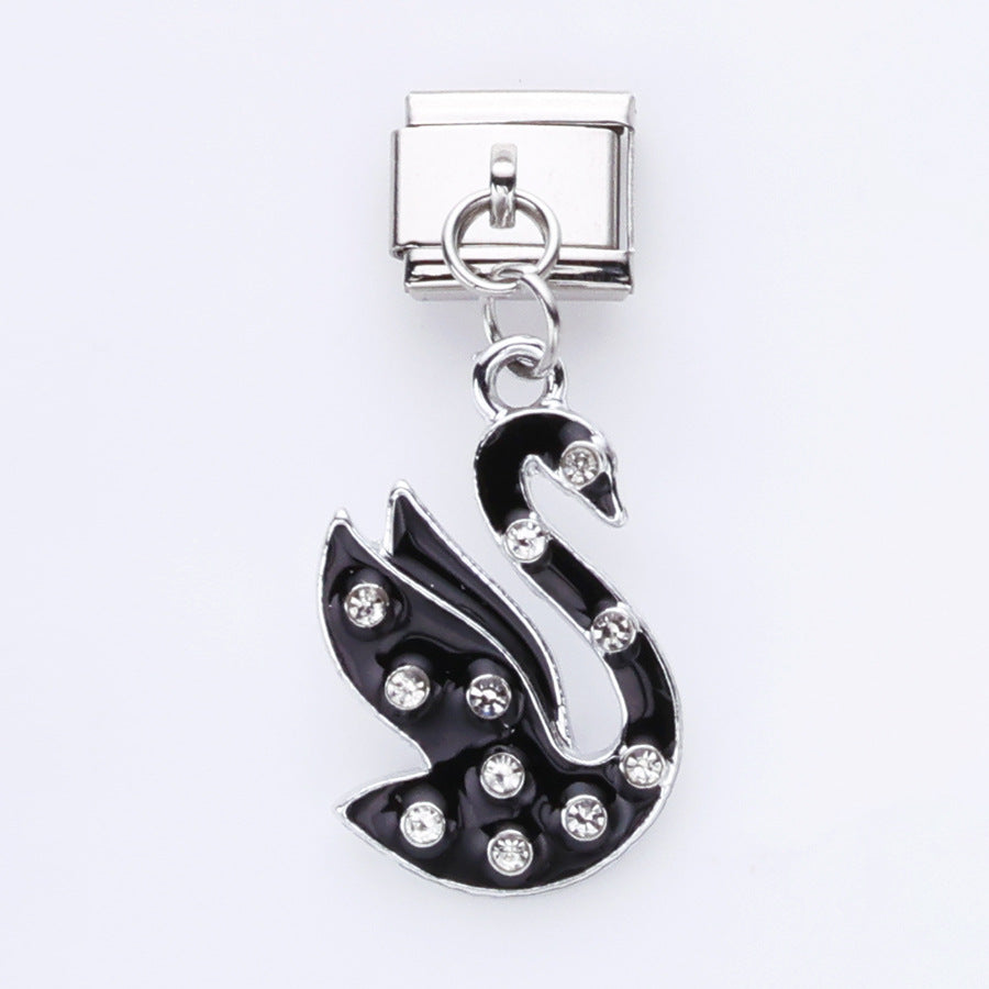 Wholesale 10pcs Tulip Cat Swan Alloy Pendant Italian Module DIY Stainless Steel Bracelet Accessories