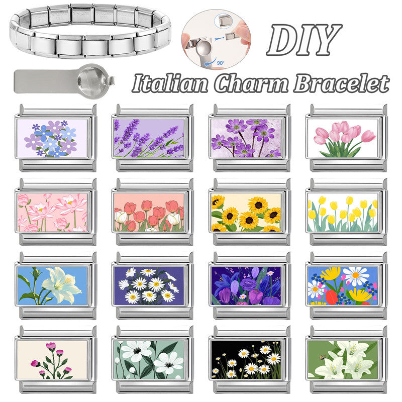 Wholesale Italian Charm Bracelet 9mm DIY Splicing Flower Stainless Steel Composable Bracelet