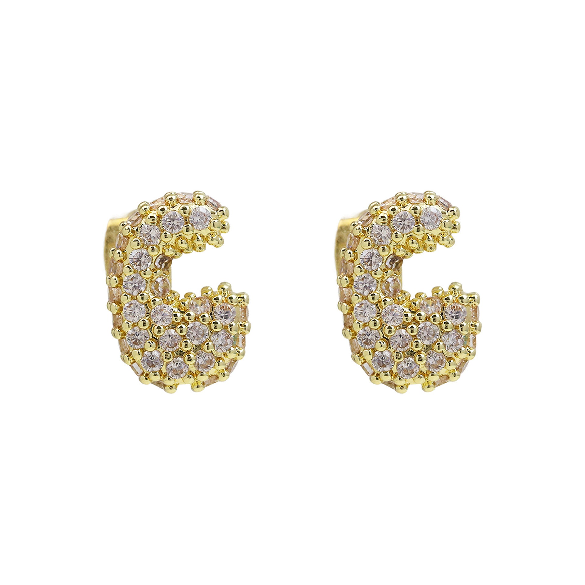 Wholesale 18k Brass Balloon Bubble Zircon small size 26 English Cute Letter Earrings