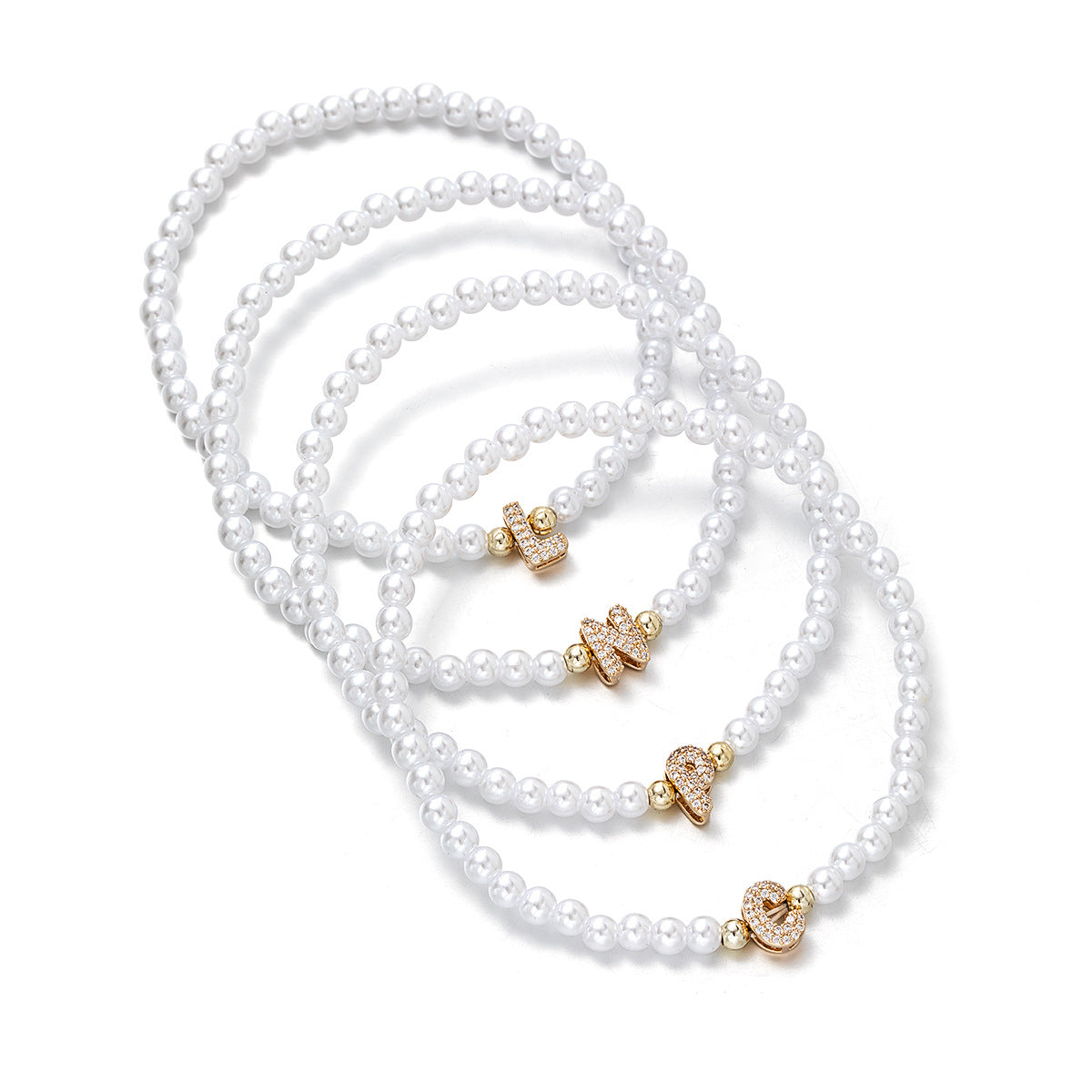 Wholesale Brass inlaid zirconium letter pearl beaded elastic anklet