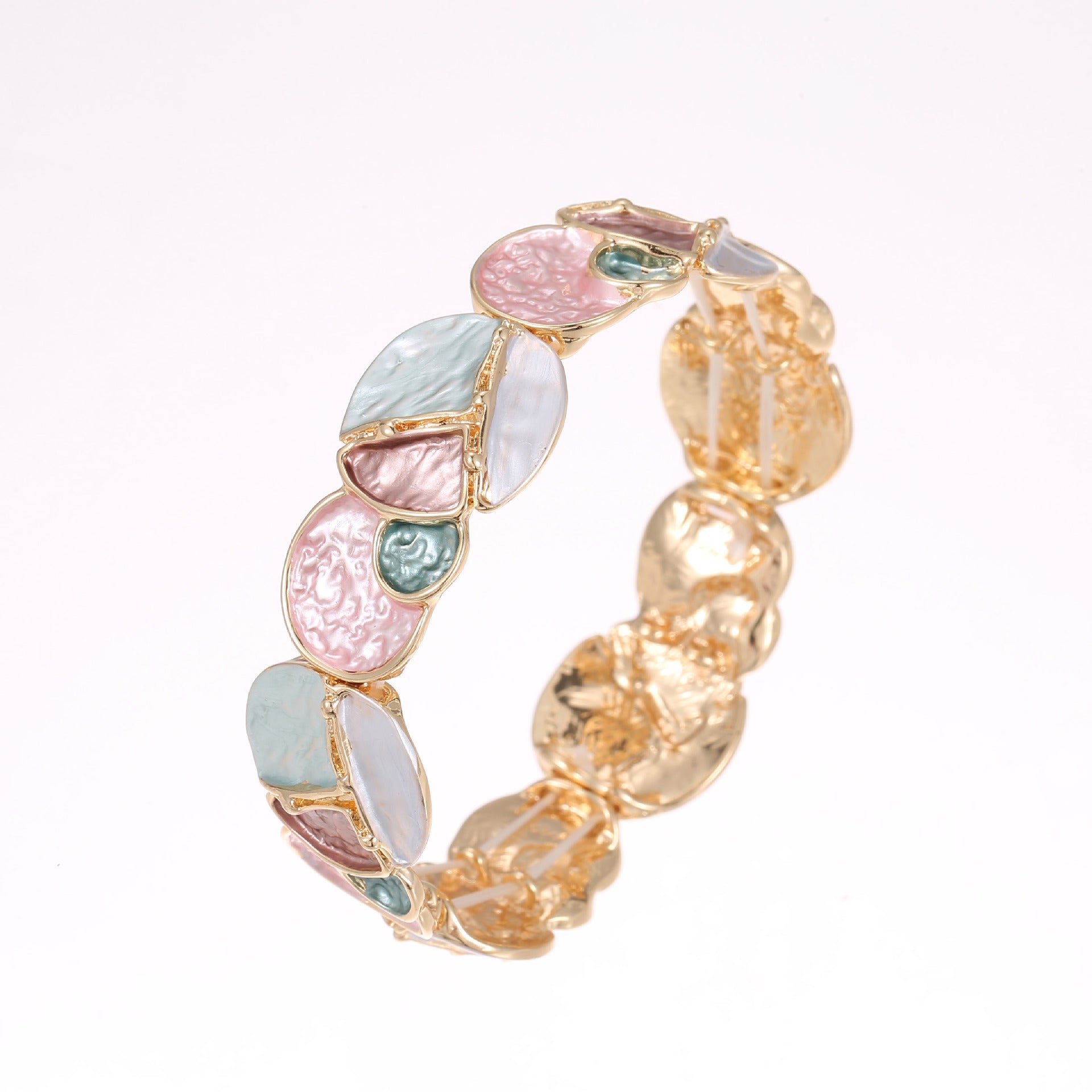 Wholesale Elegant Enamel Color round Geometric Line Petal Elastic Bracelet