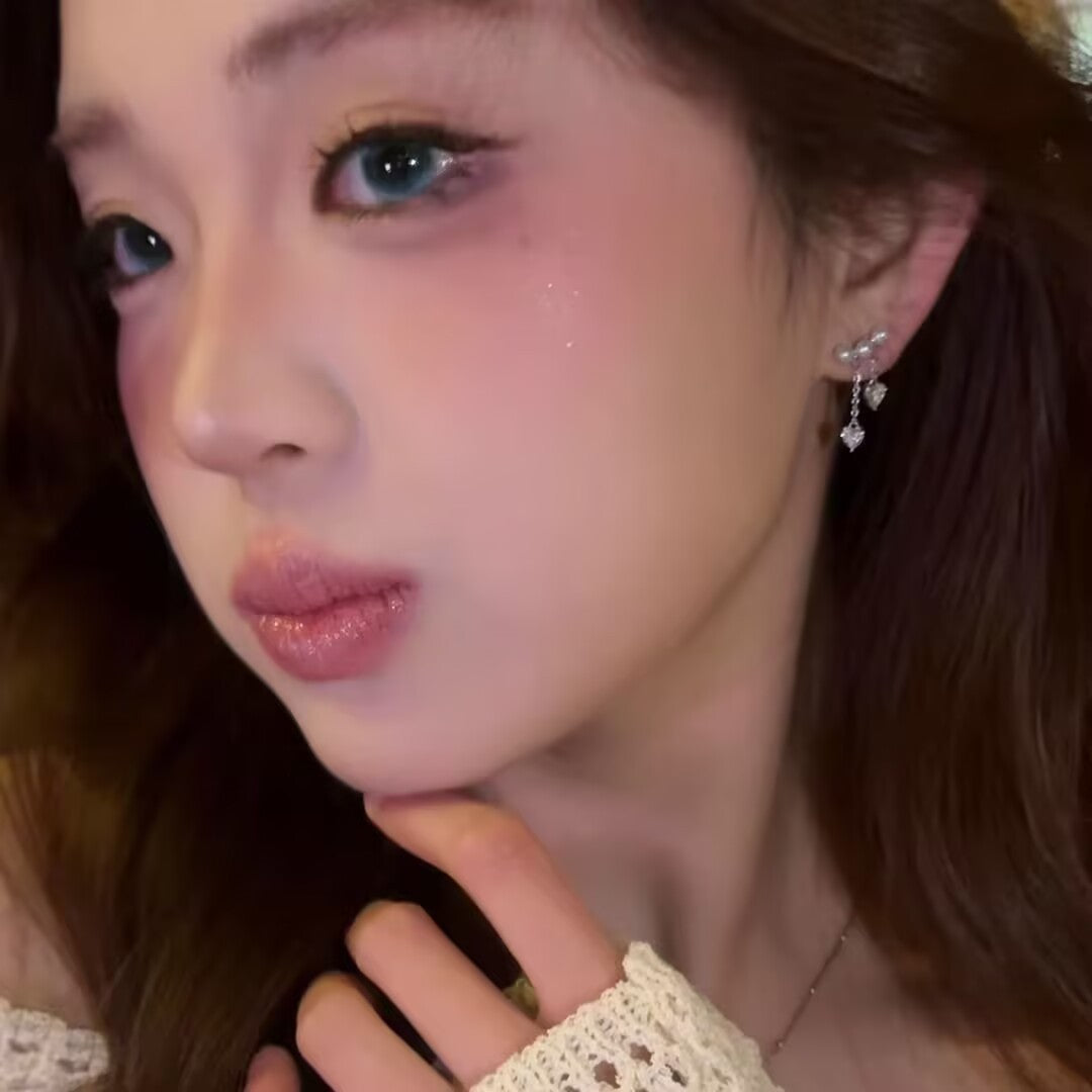 Wholesale Zirconia Heart Pearl Tassel Earrings