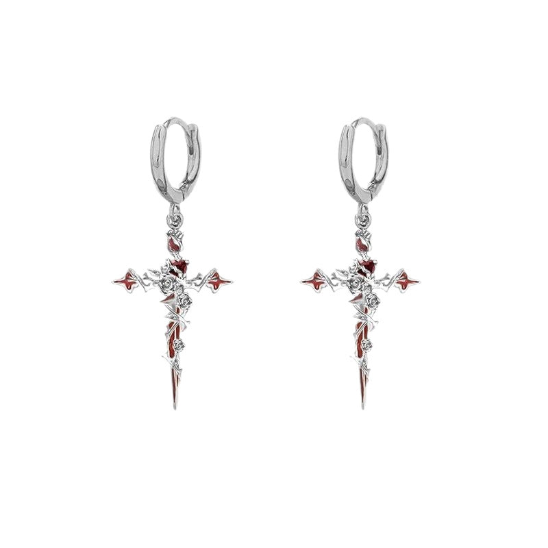 Wholesale Halloween cross thorns rose pendant earrings