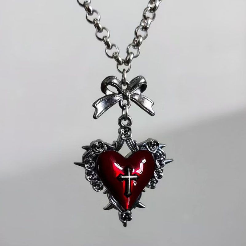 Wholesale Gothic Punk Red Black Heart Butterfly Cross Pendant Necklace Stylish Everyday Jewelry Accessory Boutique Resale