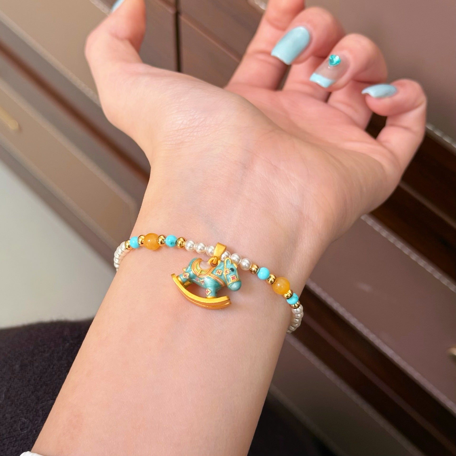 Wholesale Summer Cute Color Dopamine Oil Enamel Trojan Horse Pearl Necklace