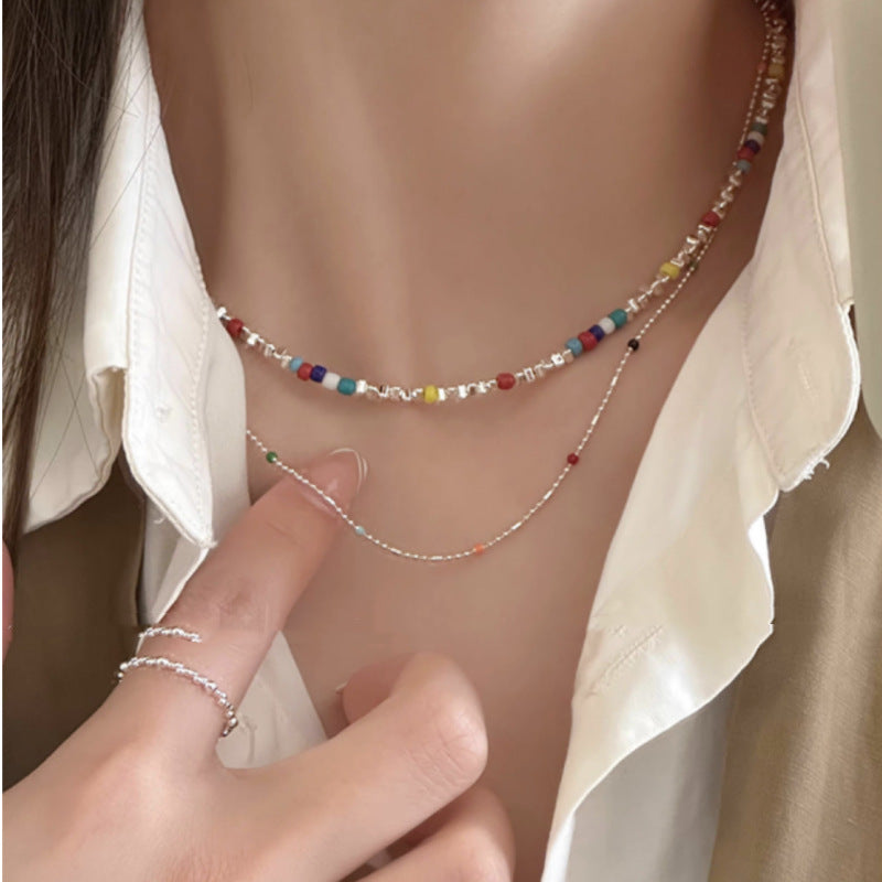 Wholesale Colorful Beaded Silver Necklace