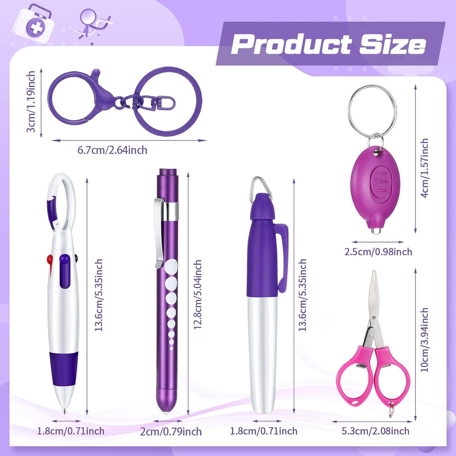 Wholesale Nurse Pen Set Flashlight Foldable Scissors Ballpoint Pen Keychains Set ACC-KC-XinDing004