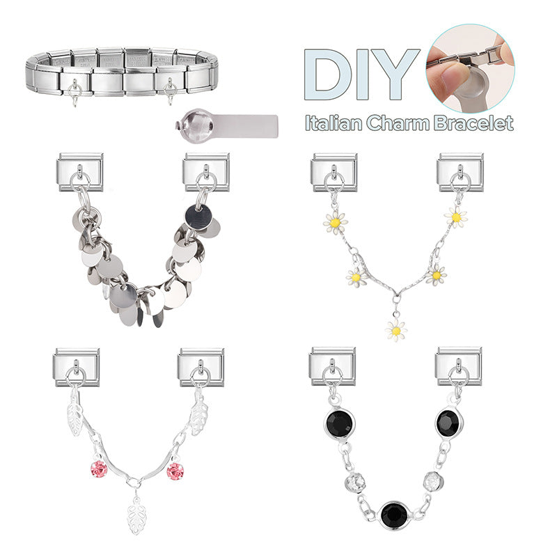 Wholesale 9mm Italian Charm Starter Bracelets DIY Double Hanger Stainless Steel Composable Bracelet