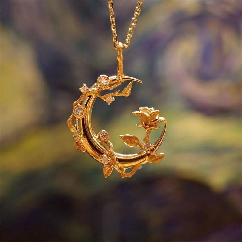 Wholesale Rose on the Moon Diamond Clavicle Chain  Necklace