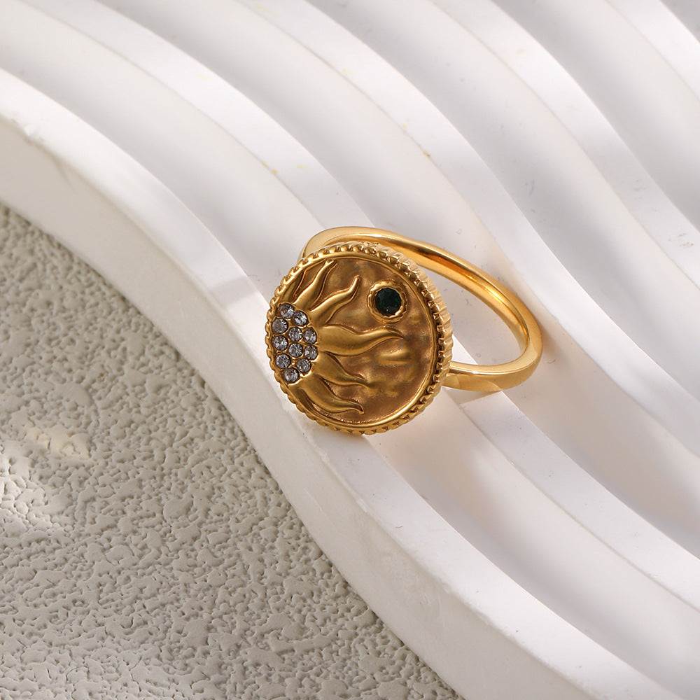 Wholesale Retro French Style Sun Ring Gold Plated Stainless Steel for Women Everyday Wear Jewelry