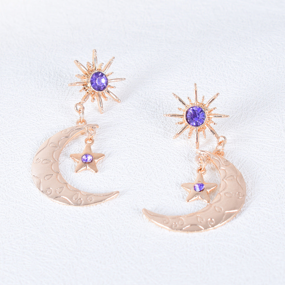 Wholesale Alloy Diamond Star Moon Earrings