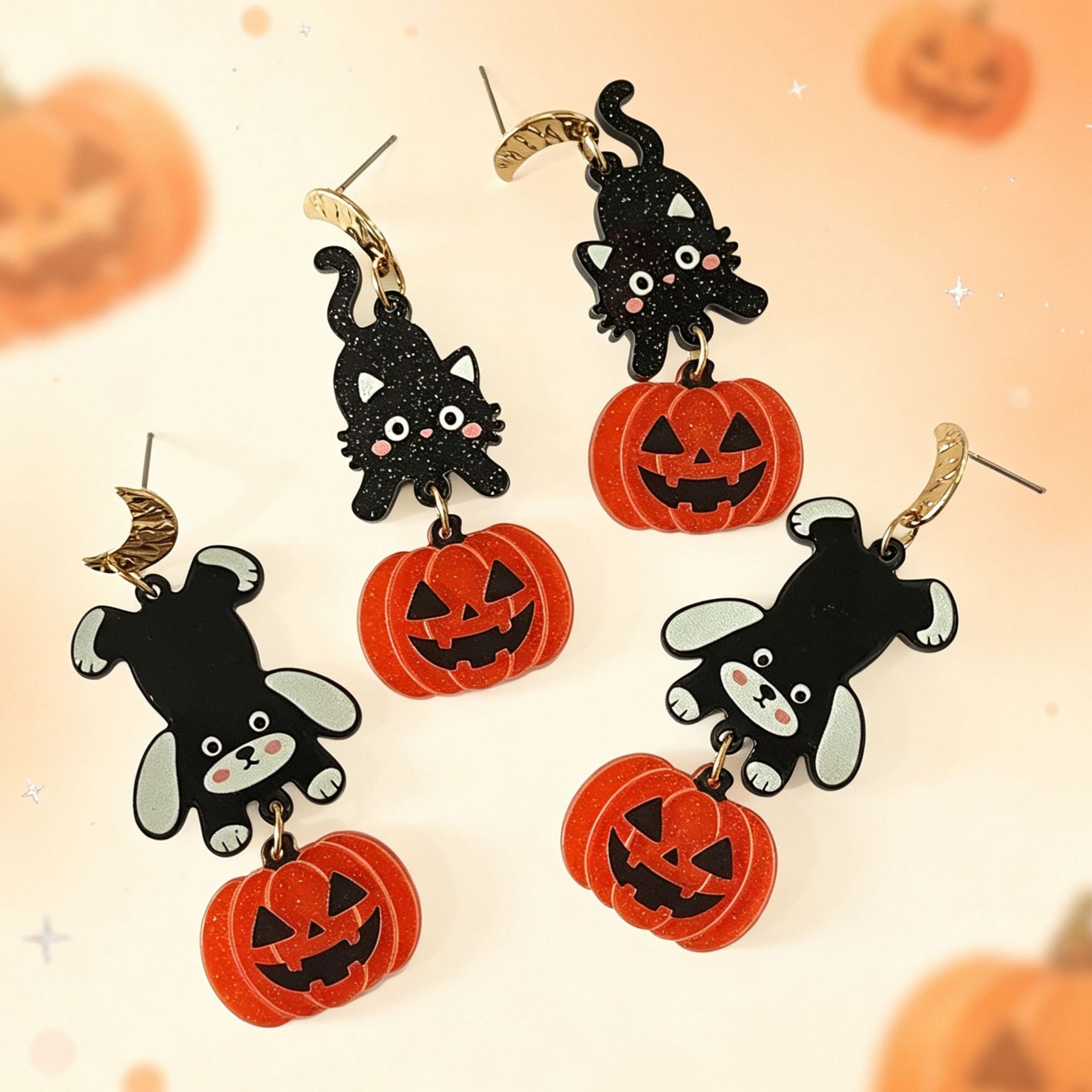 Wholesale  Acrylic Earrings For Women Cute Puppy Black Cat Pumpkin Theme Party Jewelry Accessory For Resale