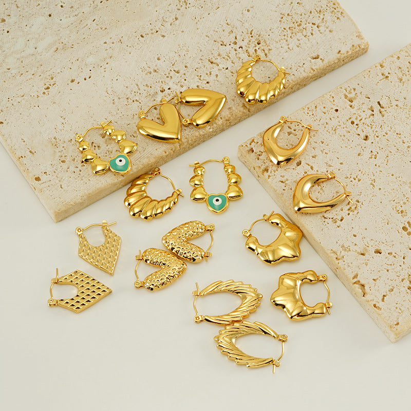 Wholesale Stainless Steel 18K Gold Plated Vintage Hollow Green Eye Earrings ACC-ES-ZhongXin001