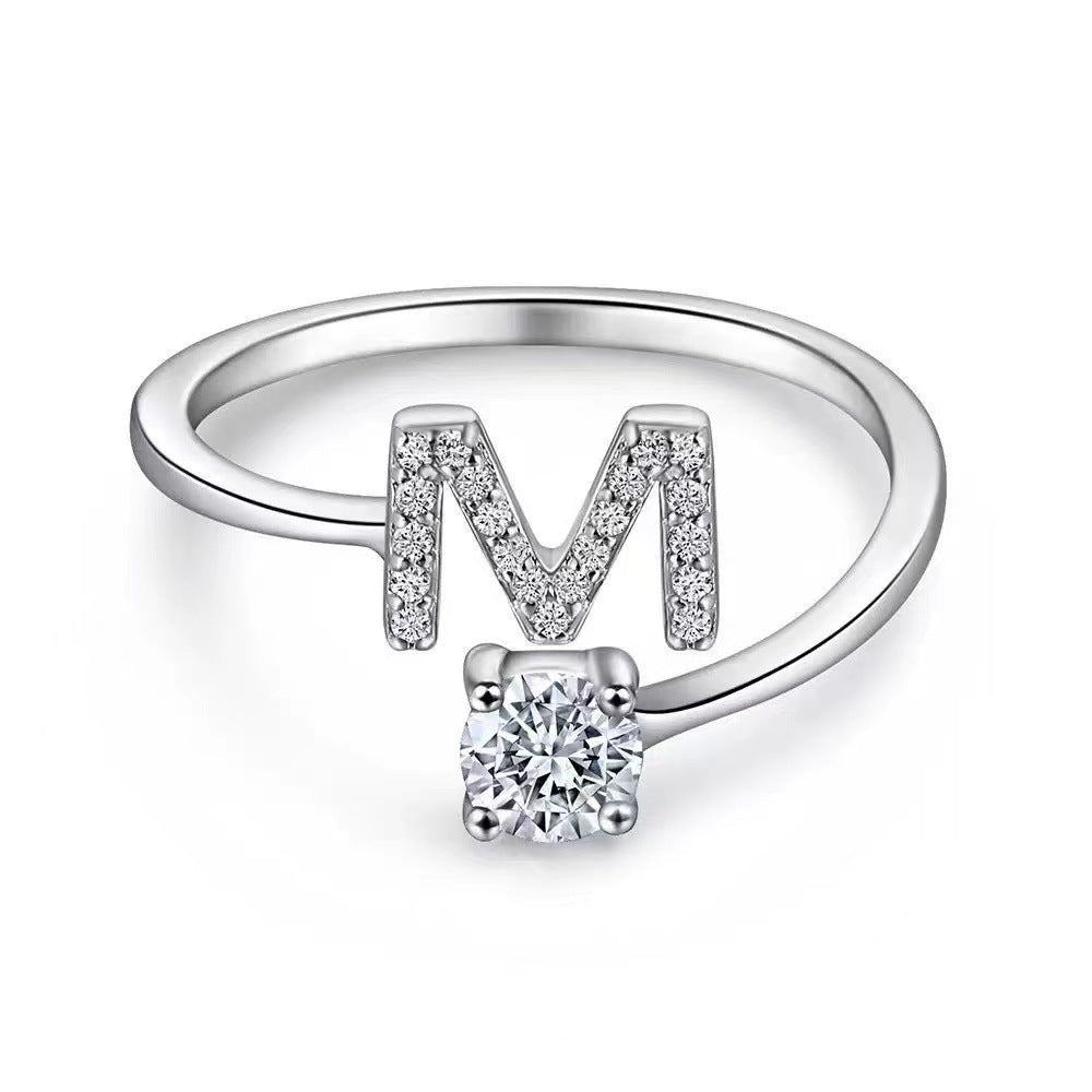 Wholesale Chic Adjustable Letter Ring For Women 26 English Letters Zinc Alloy Electroplated Jewelry Accessory Boutique Resale