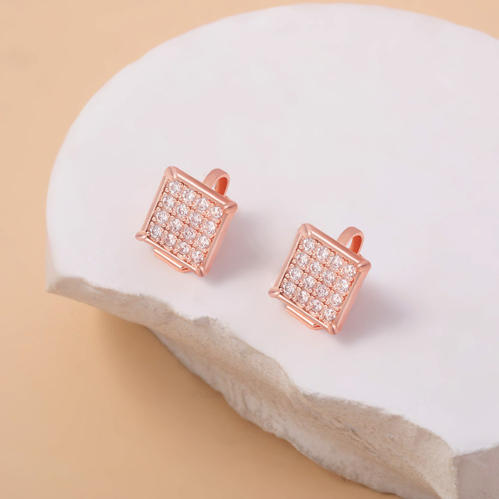 Wholesale  Light Luxury Style Earrings Copper Inlaid Zircon Square  Ear Clips Earrings