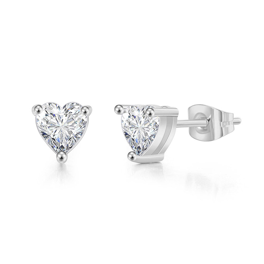 Wholesale 10PCS Stainless steel heart-shaped zircon earrings