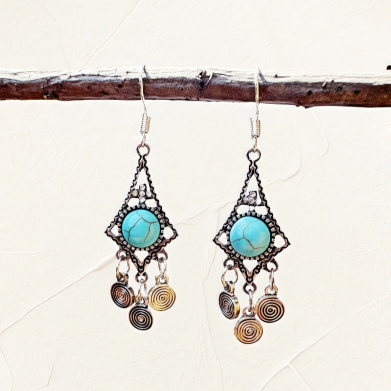 Wholesale Bohemian Ancient Silver Ethnic Style Water Drop Tassel Earrings