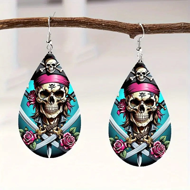 Wholesale Halloween Party Water Drop Series Skull Acrylic Flat Earrings
