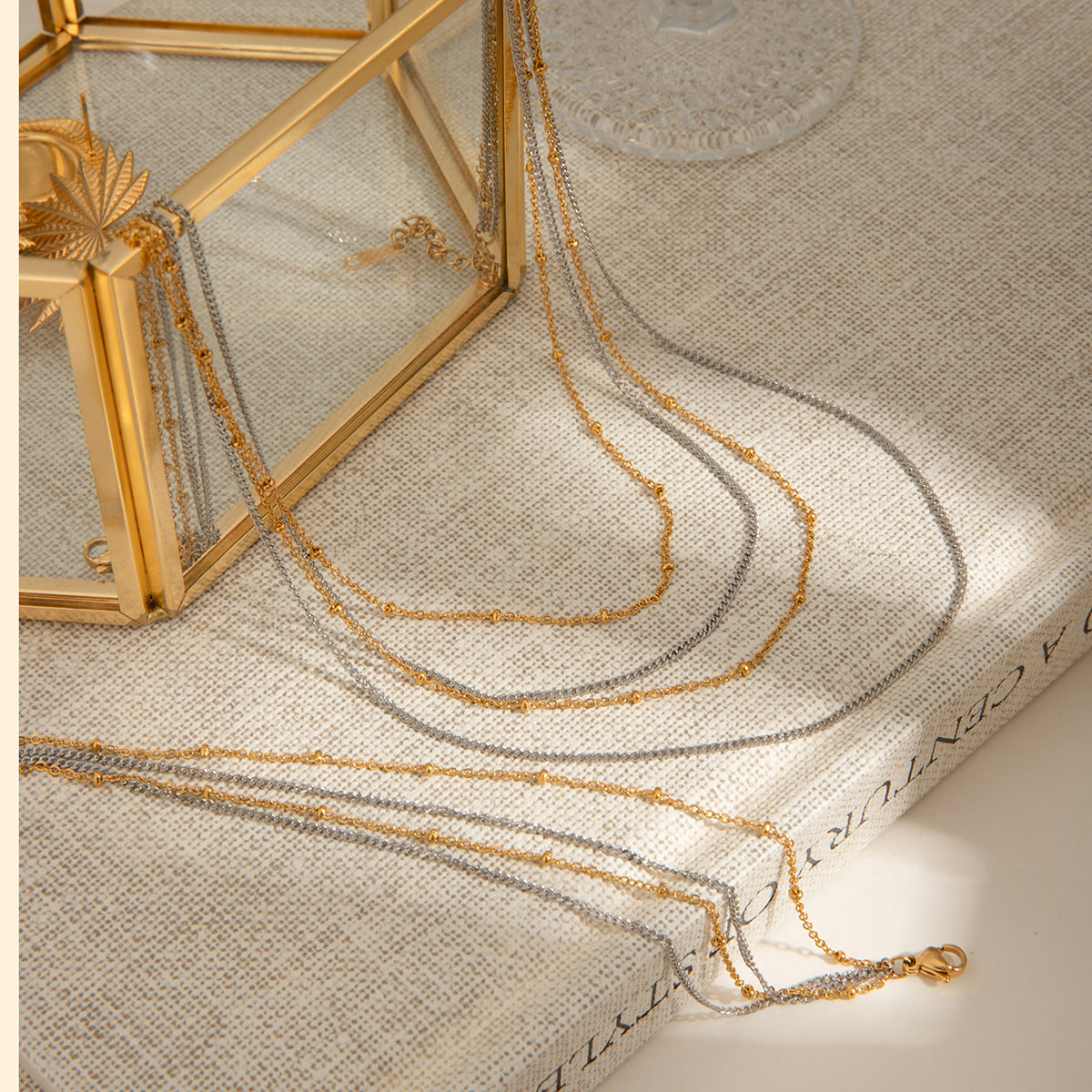 Wholesale  18k gold stainless steel gold and silver color matching multi-layer chain necklaces