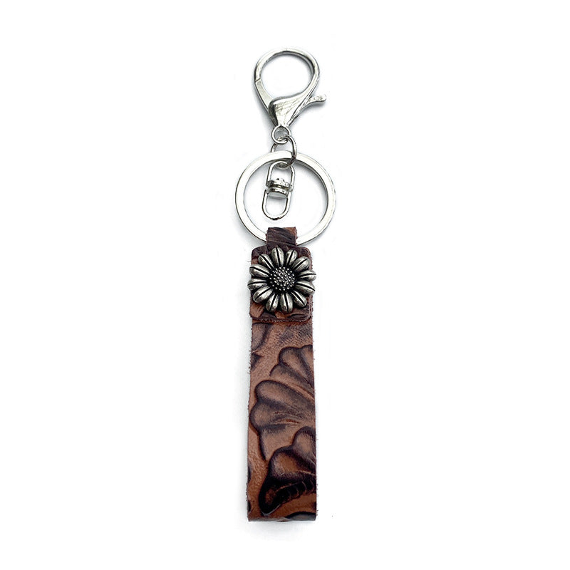 Wholesale Western Vintage Leather Keychain With Turquoise Accent Car Key Accessory And Gift