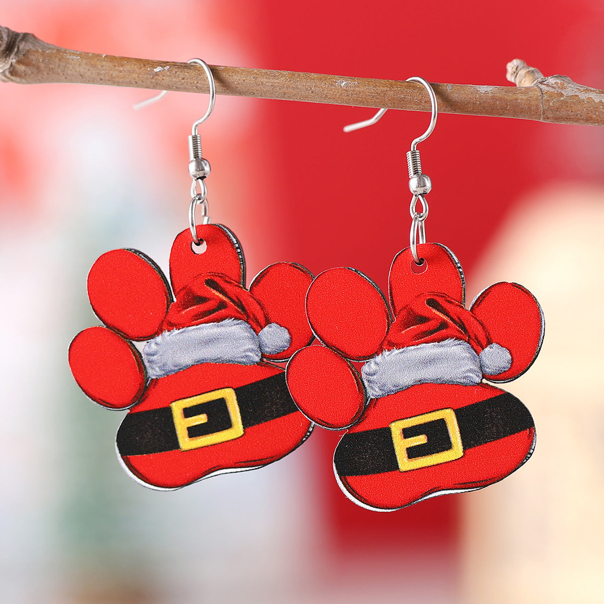 Wholesale Christmas Winter Snowflake Gloves Dog Paws Wood Double-Sided Ear Ornaments ACC-ES-ChuLian073