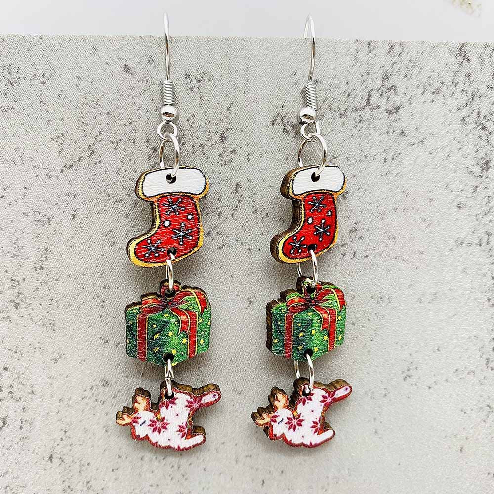 Wholesale Christmas Snowman Santa Claus Gift Wood Earrings ACC-ES-ChenY076