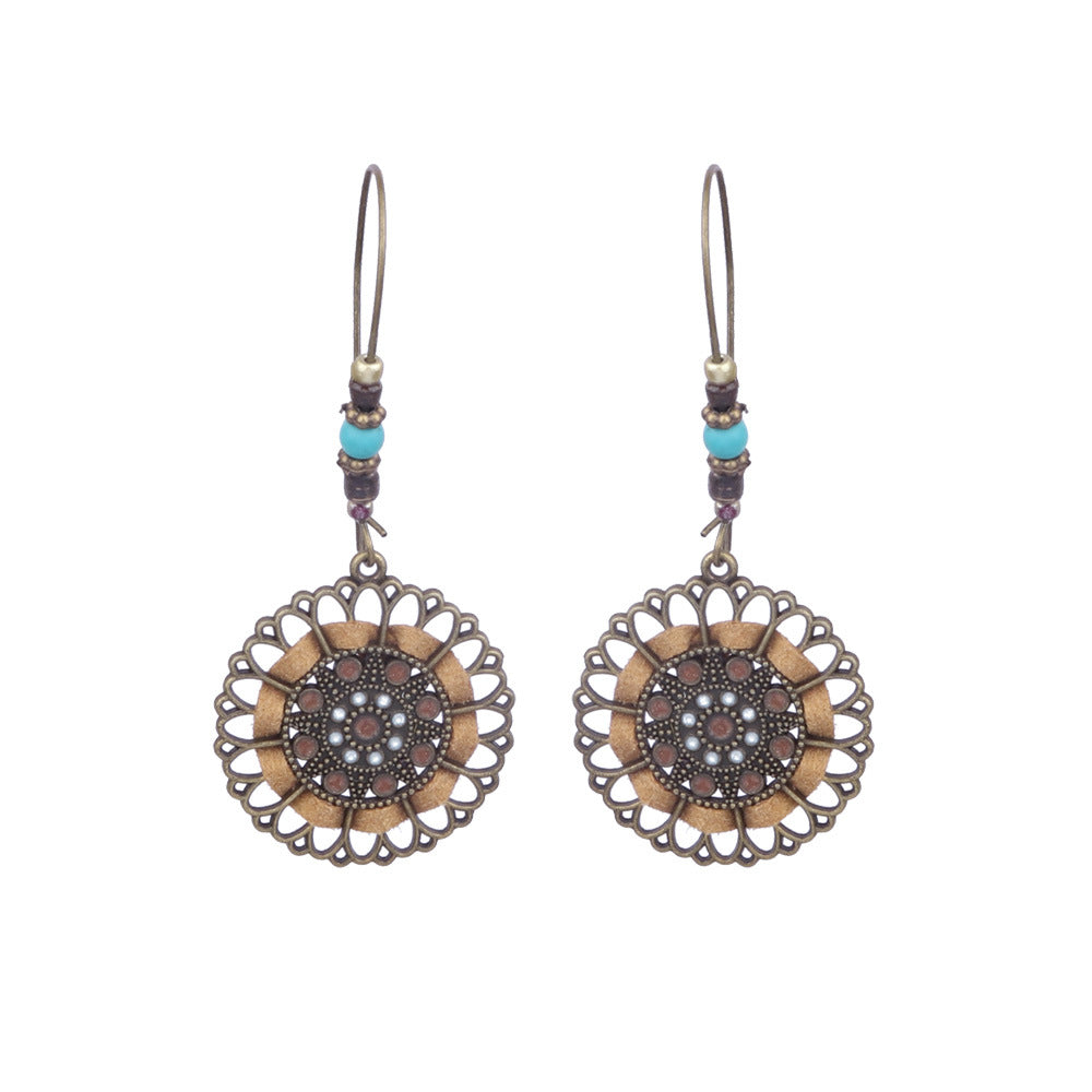 Wholesale Retro Ethnic Tassel Earrings Alloy Electroplated Geometric Round,  Women' s Fashion Accessory for Boutique Resale