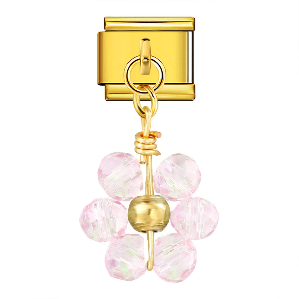 Wholesale Italian Charm Bracelet 9mm DIY  Crystal Bead Flower Pendant Creative Stainless Steel Composable Bracelet