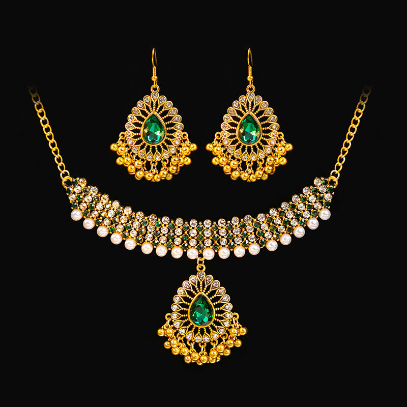 Wholesale  Metal Necklace Earrings suit  Retro Court French Pearl Water Drops Exaggerated Jewelry