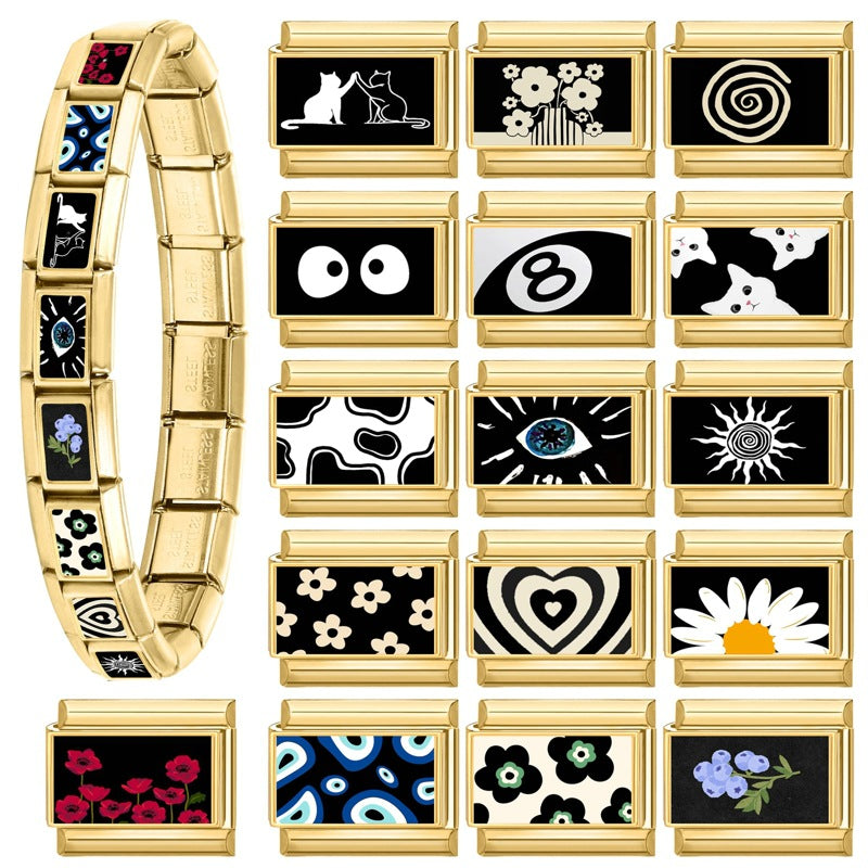 Wholesale 9mm Italian Charm Starter Bracelets DIY Heart Flower Evil Eye Series Stainless Steel Composable Bracelet