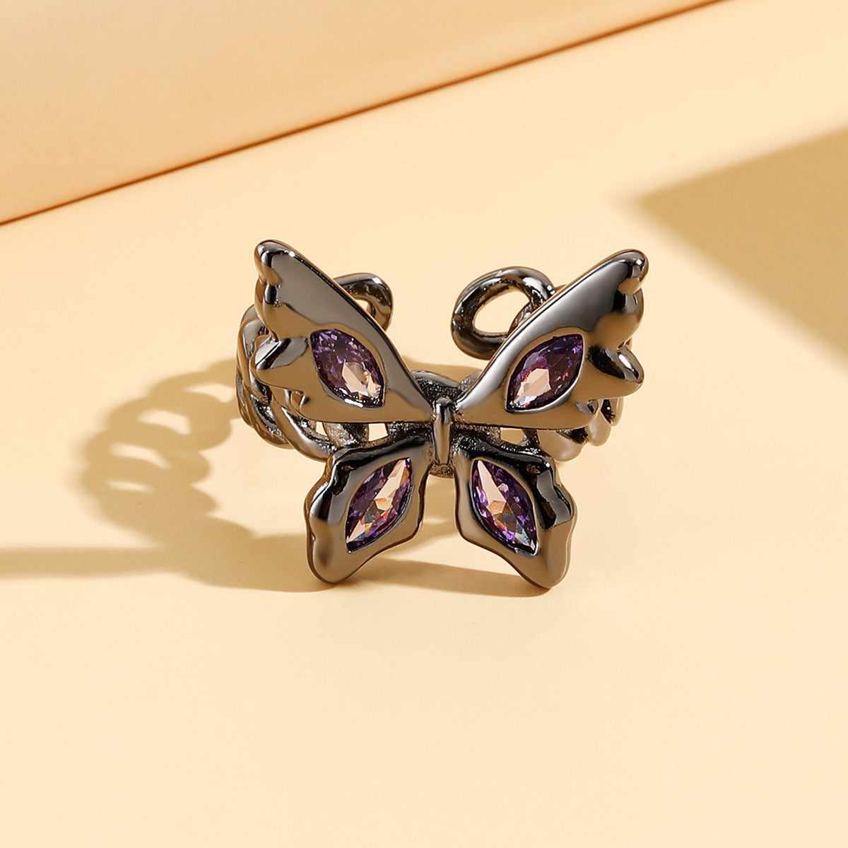 Wholesale Purple Diamond Black Butterfly Zircon Open Ring