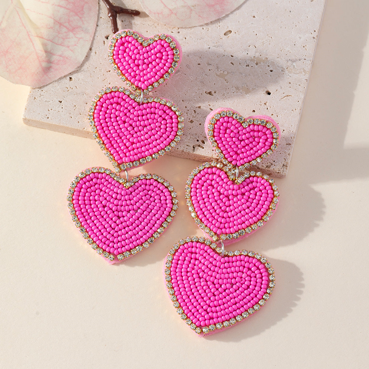Wholesale Red Rice Beads Heart Bohemian Earrings