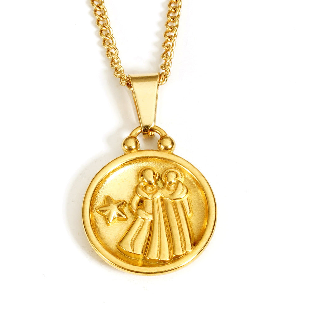 Wholesale  18K gold stainless steel 12 constellation pendant double-sided  necklace