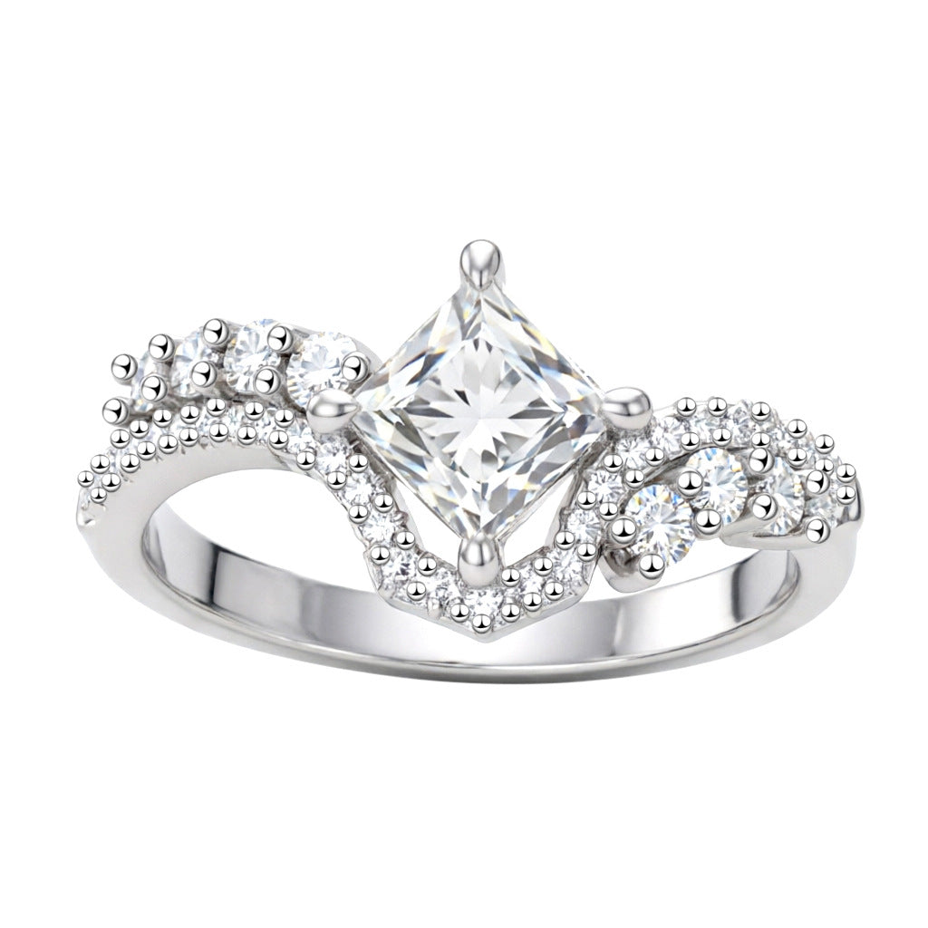 Wholesale Square Cut 5A Cubic Zirconia S925 Silver White Gold Women S Ring Fashion Jewelry Accessory Boutique Gift