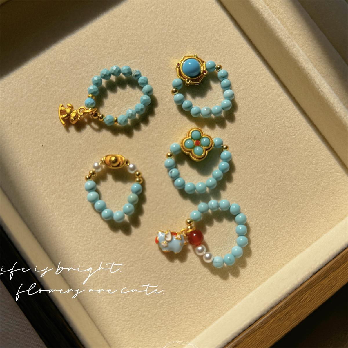 Wholesale Trendy Geometric Turquoise Ring Fashion Accessory Gift for Resale