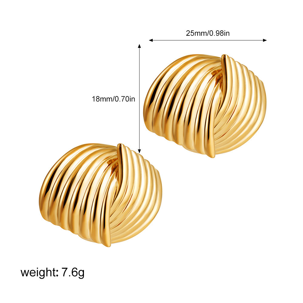 Wholesale  14k gold pleated geometric lines thread earrings